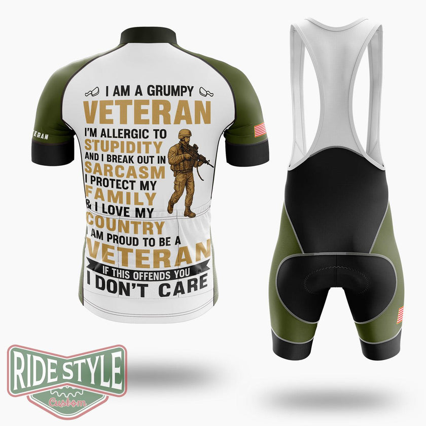 I Am A Grumpy Veteran Proud To Be Veteran Cycling Jersey - Short Sleeve Cycling Jersey Kit-White