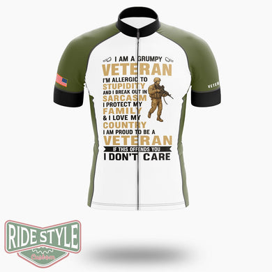 I Am A Grumpy Veteran Proud To Be Veteran Cycling Jersey - Short Sleeve Cycling Jersey-White