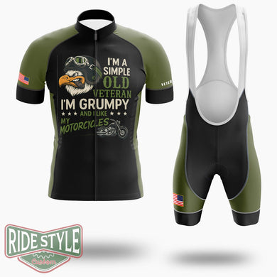 I Am A Simple Old Veteran, I'm Grumpy And I Like My Motorcycles Veteran Cycling Jersey - Short Sleeve Cycling Jersey Kit-White
