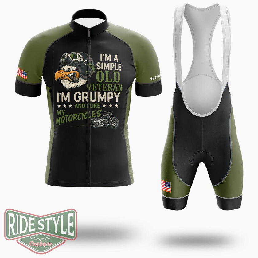 I Am A Simple Old Veteran, I'm Grumpy And I Like My Motorcycles Veteran Cycling Jersey - Short Sleeve Cycling Jersey Kit-White