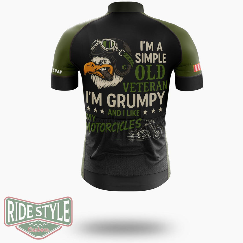 I Am A Simple Old Veteran, I'm Grumpy And I Like My Motorcycles Veteran Cycling Jersey - Short Sleeve Cycling Jersey-White