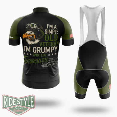 I Am A Simple Old Veteran, I'm Grumpy And I Like My Motorcycles Veteran Cycling Jersey - Short Sleeve Cycling Jersey Kit-White