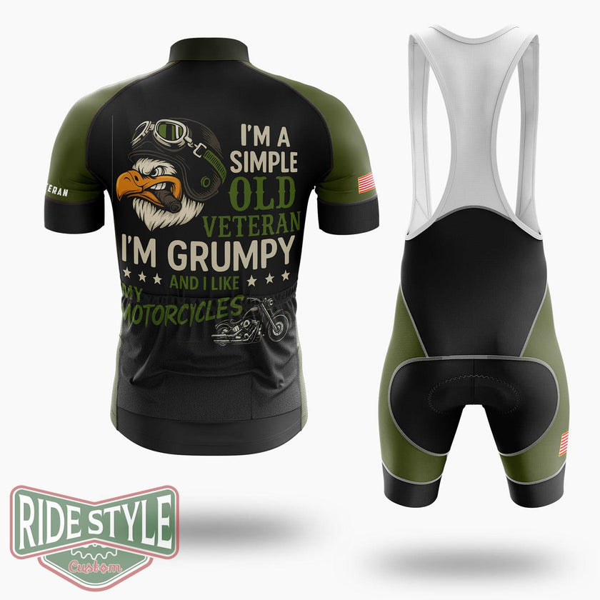 I Am A Simple Old Veteran, I'm Grumpy And I Like My Motorcycles Veteran Cycling Jersey - Short Sleeve Cycling Jersey Kit-White