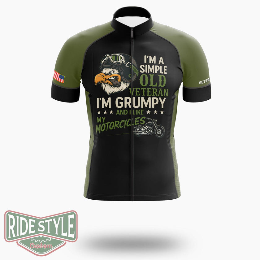 I Am A Simple Old Veteran, I'm Grumpy And I Like My Motorcycles Veteran Cycling Jersey - Short Sleeve Cycling Jersey-White