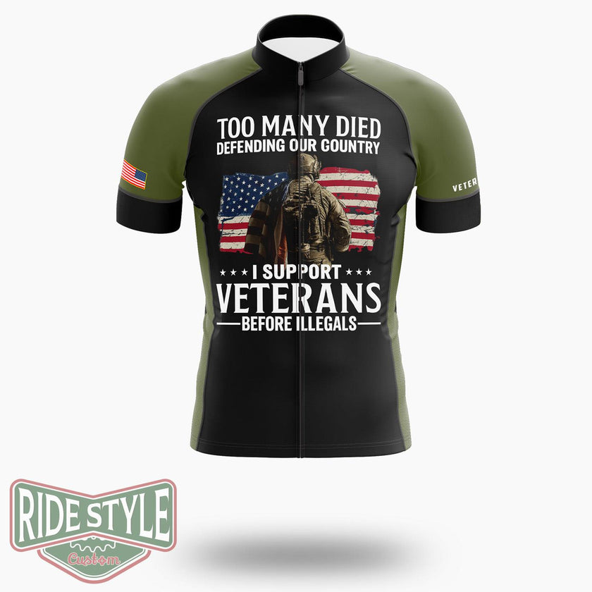 I Support Veterans Before Illegals Veterans Day Shirt, Gift For Veteran Cycling Jersey - Short Sleeve Cycling Jersey-White