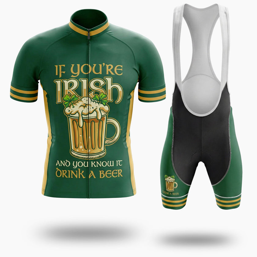 If You're Irish And You Know It, Drink A Beer, Irish Cycling Jersey Kit - Short Sleeve Cycling Jersey Kit-White