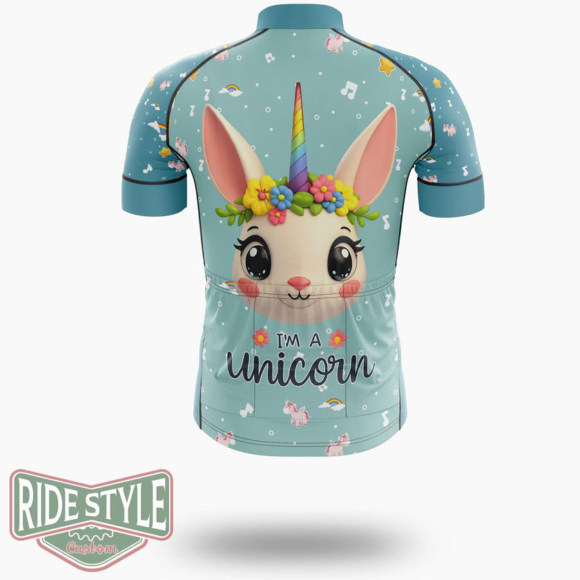 I'm A Unicorn' Fantasy Cute Rabbit Cycling Jersey Kit, Bicycle Clothing - Short Sleeve Cycling Jersey-White