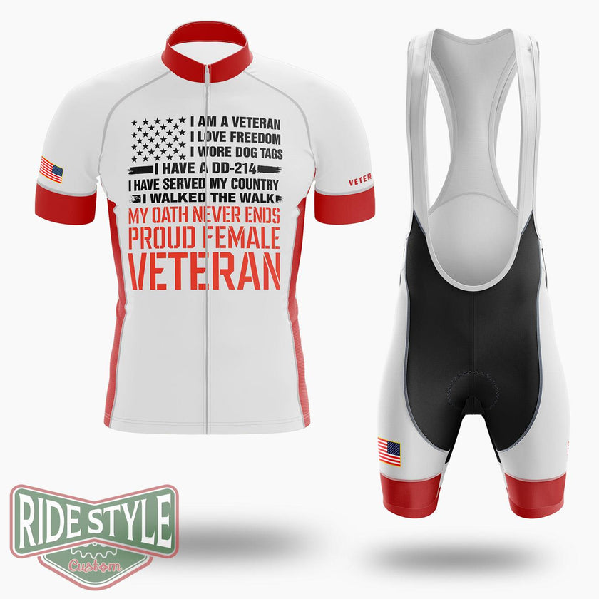 I'm A Veteran, Proud Female Veteran Shirt DD-214 Veteran Woman Cycling Jersey - Short Sleeve Cycling Jersey Kit-White