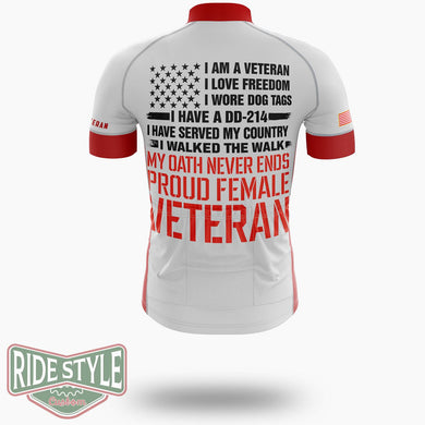 I'm A Veteran, Proud Female Veteran Shirt DD-214 Veteran Woman Cycling Jersey - Short Sleeve Cycling Jersey-White