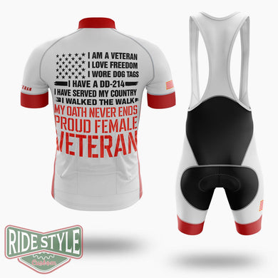 I'm A Veteran, Proud Female Veteran Shirt DD-214 Veteran Woman Cycling Jersey - Short Sleeve Cycling Jersey Kit-White
