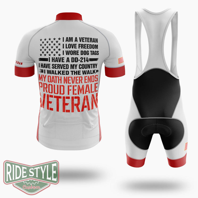 I'm A Veteran, Proud Female Veteran Shirt DD-214 Veteran Woman Cycling Jersey - Short Sleeve Cycling Jersey Kit-White