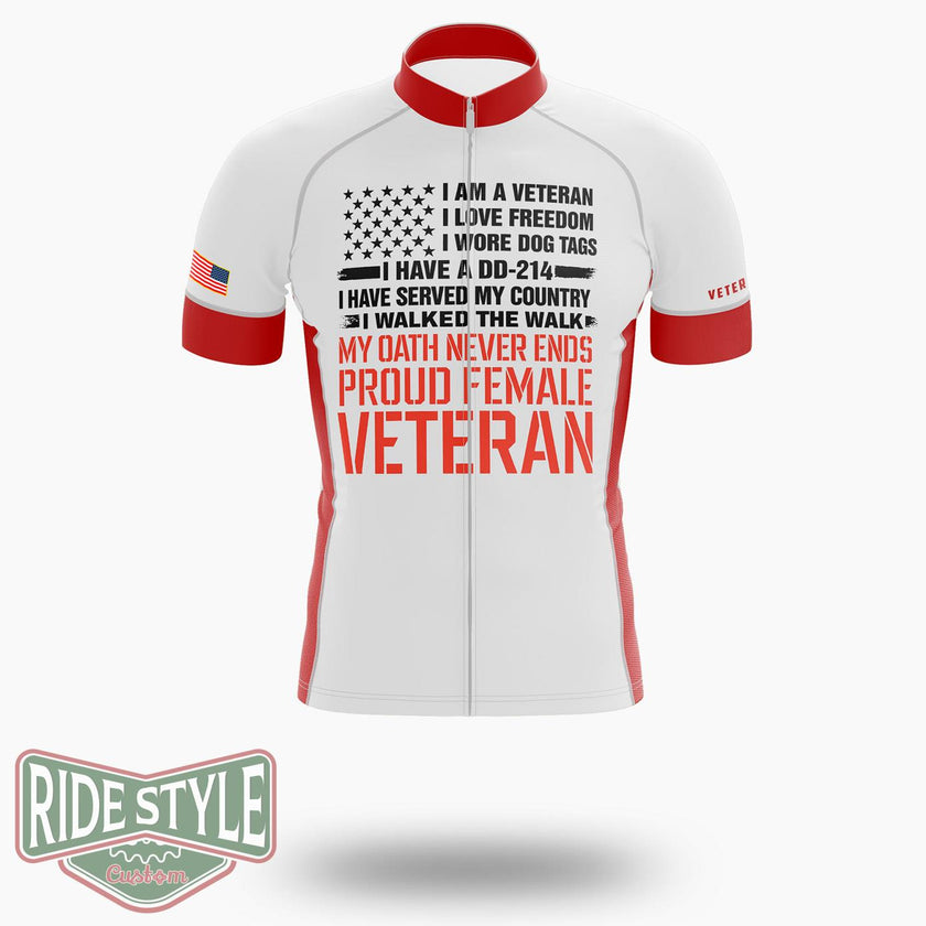 I'm A Veteran, Proud Female Veteran Shirt DD-214 Veteran Woman Cycling Jersey - Short Sleeve Cycling Jersey-White