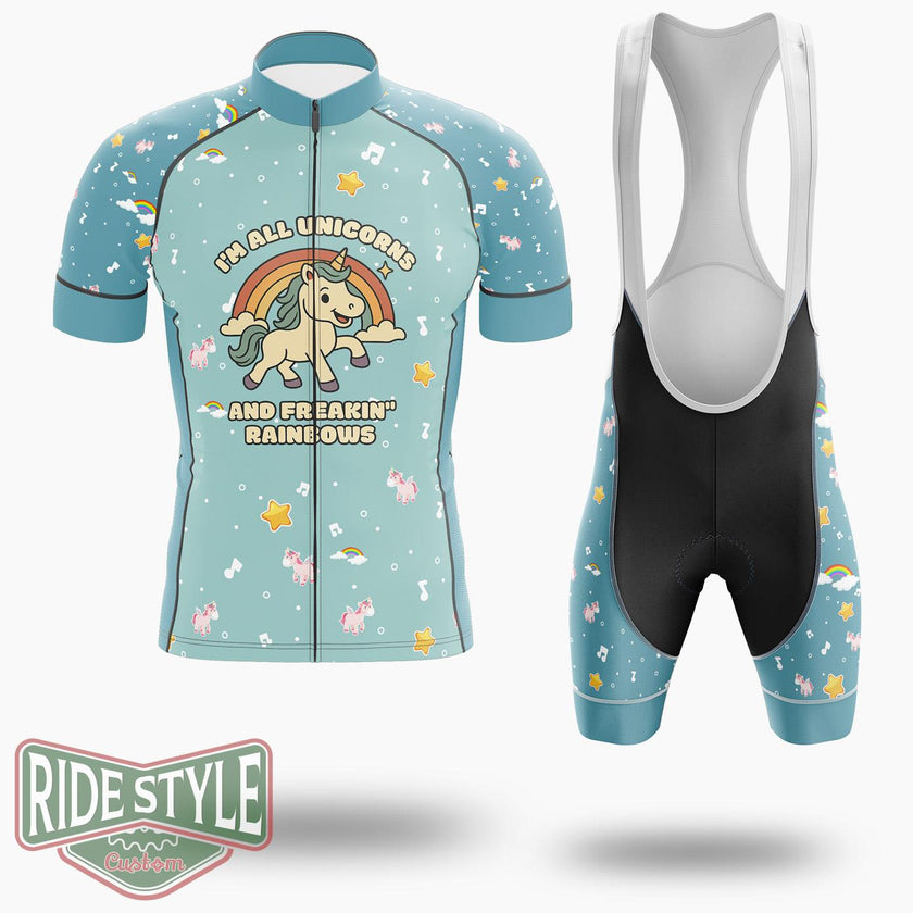 I'm All Unicorns And Freaking Rainbows Cycling Jersey Kit, Bicycle Clothing - Short Sleeve Cycling Jersey Kit-White