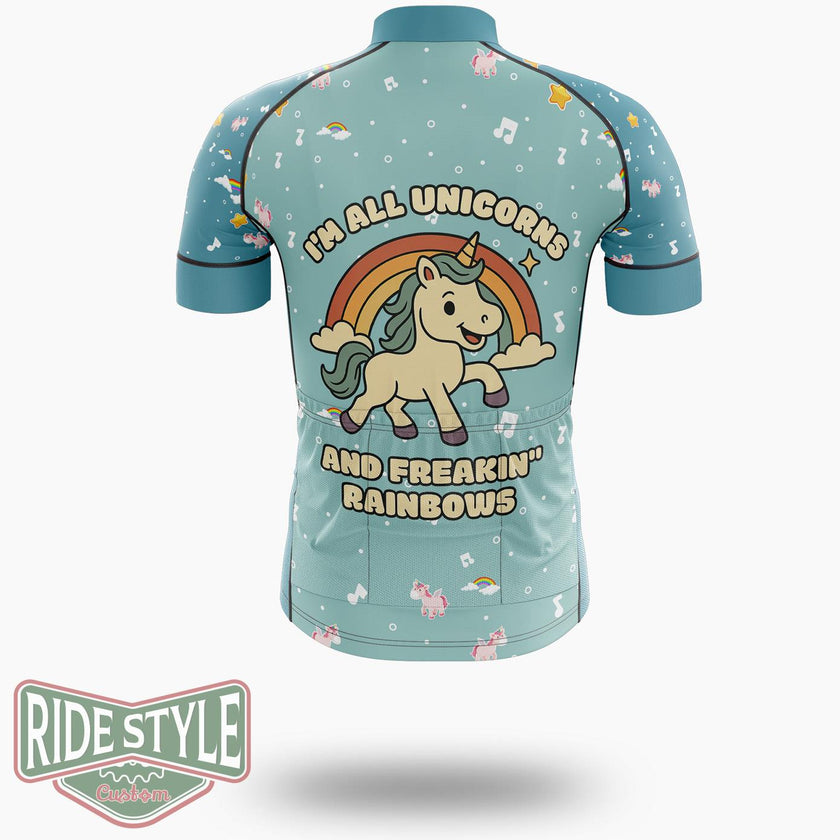I'm All Unicorns And Freaking Rainbows Cycling Jersey Kit, Bicycle Clothing - Short Sleeve Cycling Jersey-White