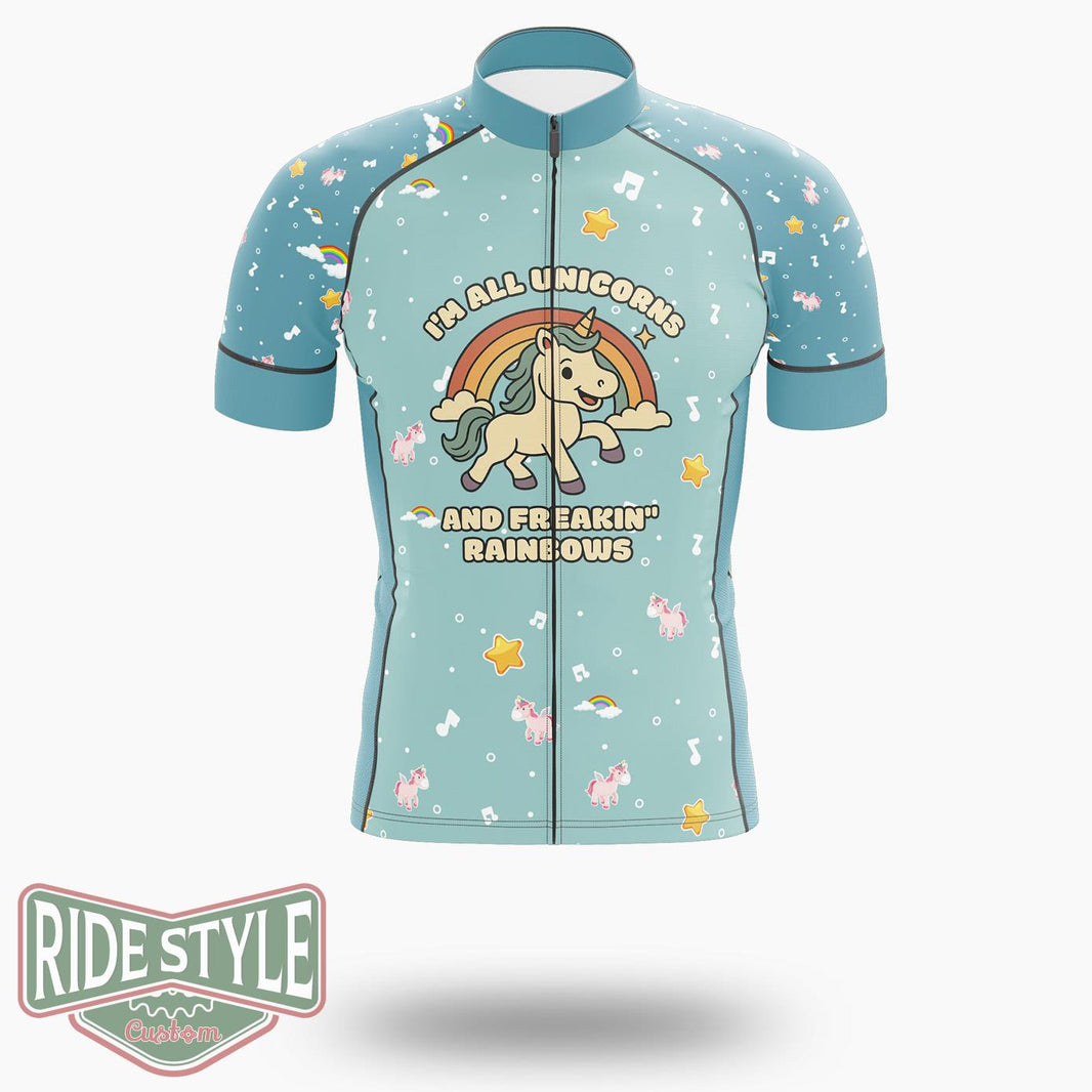 I'm All Unicorns And Freaking Rainbows Cycling Jersey Kit, Bicycle Clothing - Short Sleeve Cycling Jersey-White