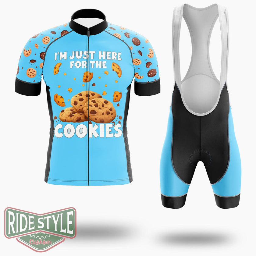 I'm Just Here For The Cookies Funny Chocolate Chip Cookie Cycling Jersey Kit, Bicycle Clothing - Short Sleeve Cycling Jersey Kit-White