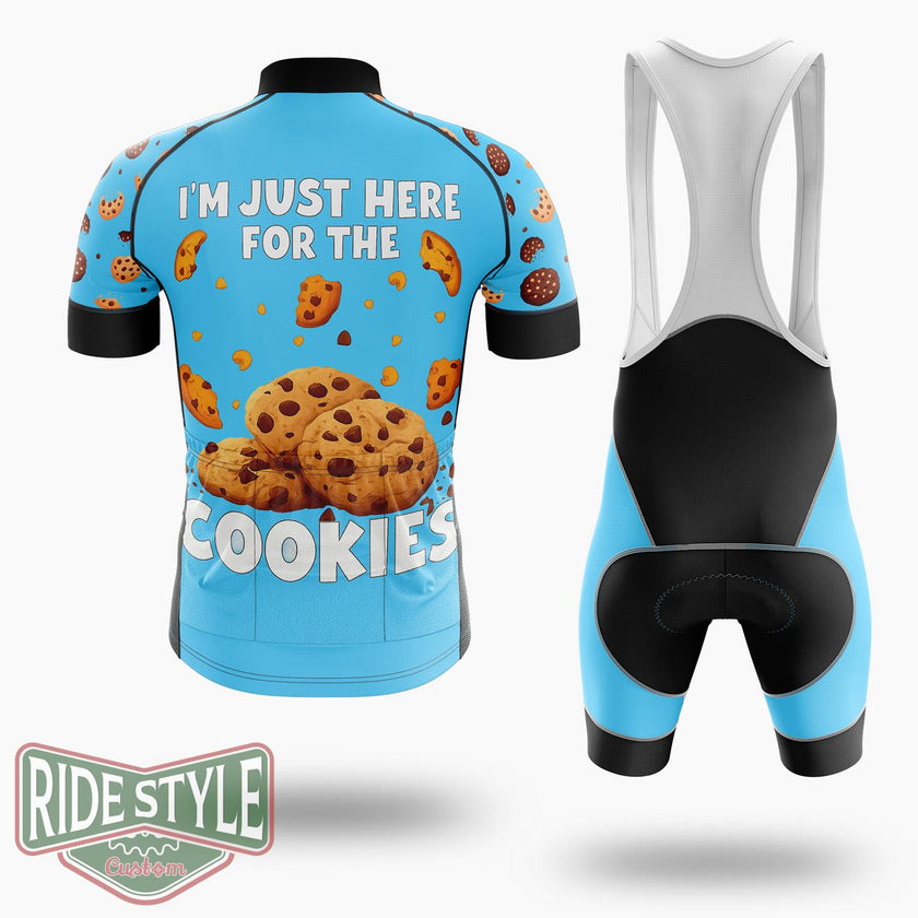 I'm Just Here For The Cookies Funny Chocolate Chip Cookie Cycling Jersey Kit, Bicycle Clothing - Short Sleeve Cycling Jersey Kit-White