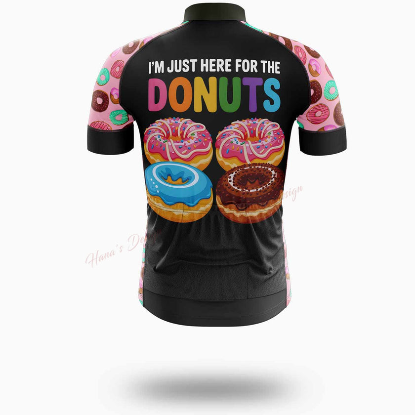 I'm Just Here For The Donuts Cycling Jersey Short Sleeve - Short Sleeve Cycling Jersey-White