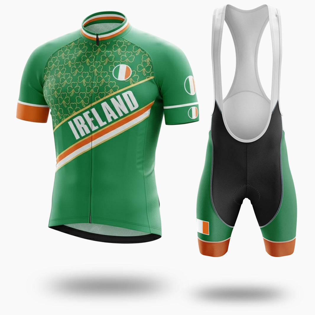 Ireland Cycling Jersey, Irish Patrick Day Bike Jersey, Green Men's Cycling Jersey - Short Sleeve Cycling Jersey Kit-White