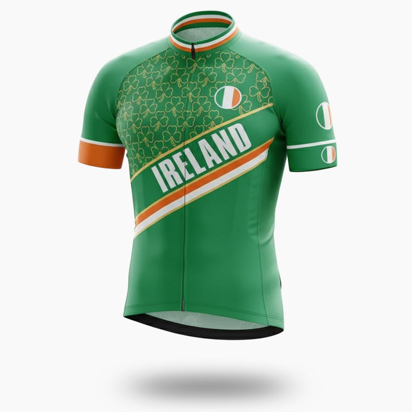 Ireland Cycling Jersey, Irish Patrick Day Bike Jersey, Green Men's Cycling Jersey - Short Sleeve Cycling Jersey-White