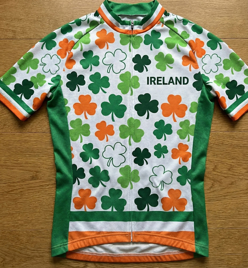 Ireland Irish Leaf Cycling Jersey, St Patrick Holiday Cycling Kit - Mens Cycling Jersey-White