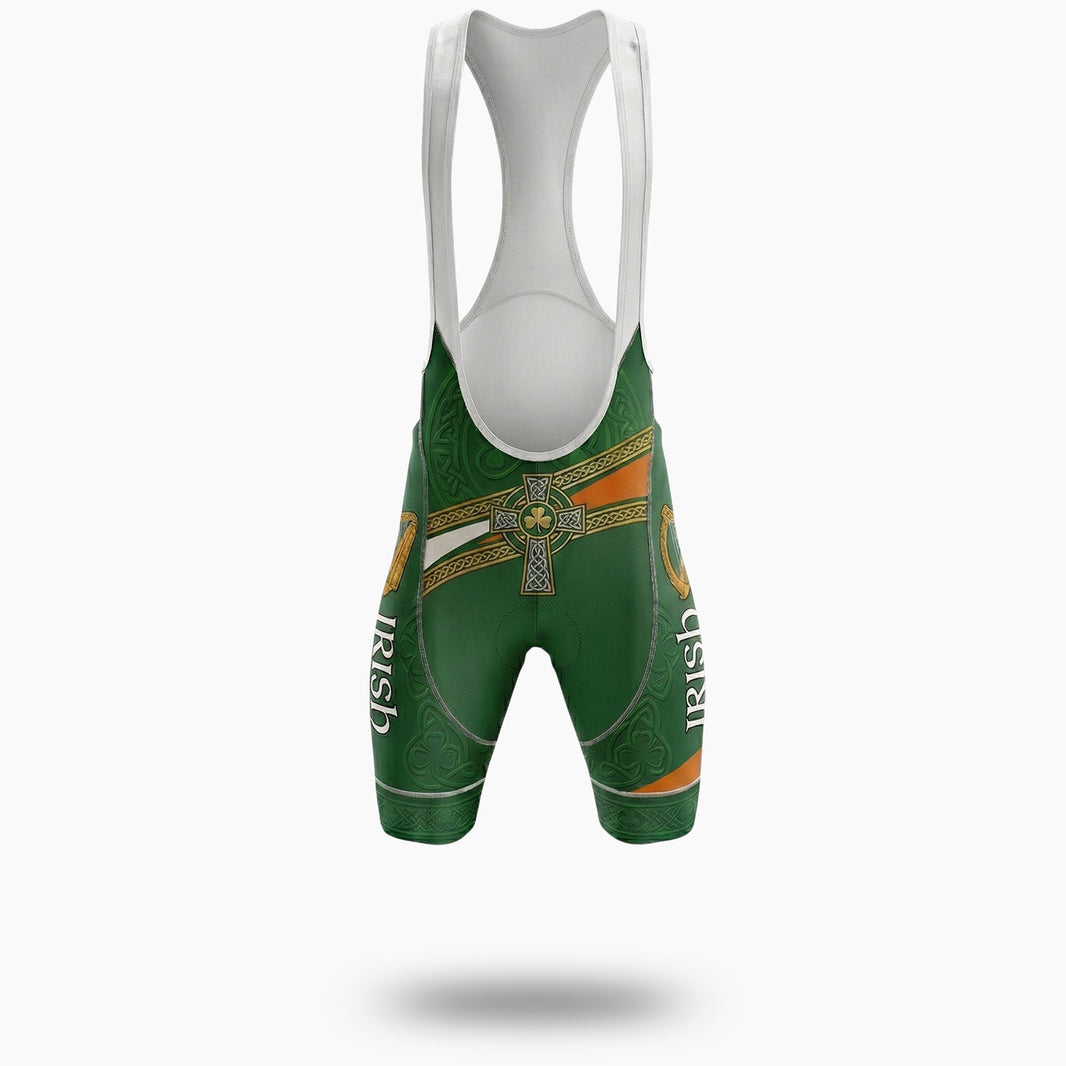 Irish Holiday, Irish Harp, Irish Cross Green Cycling Short Sleeve Jersey Set - Bib Shorts-White