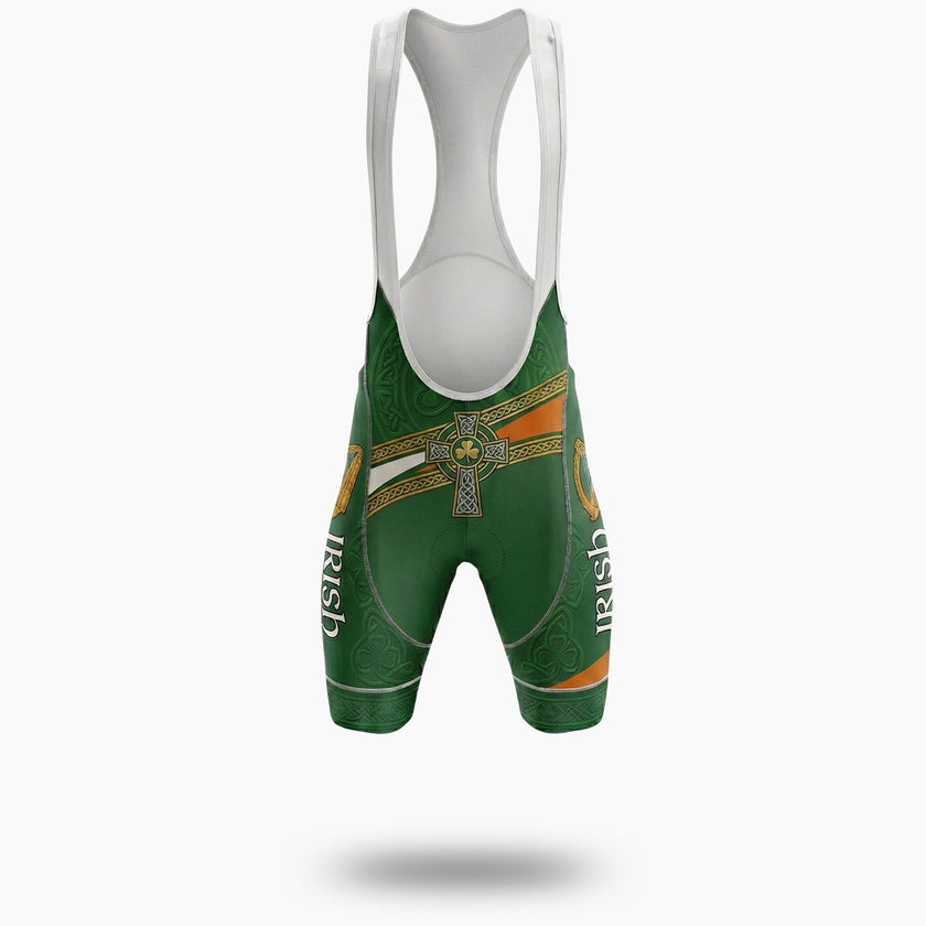 Irish Holiday, Irish Harp, Irish Cross Green Cycling Short Sleeve Jersey Set - Bib Shorts-White