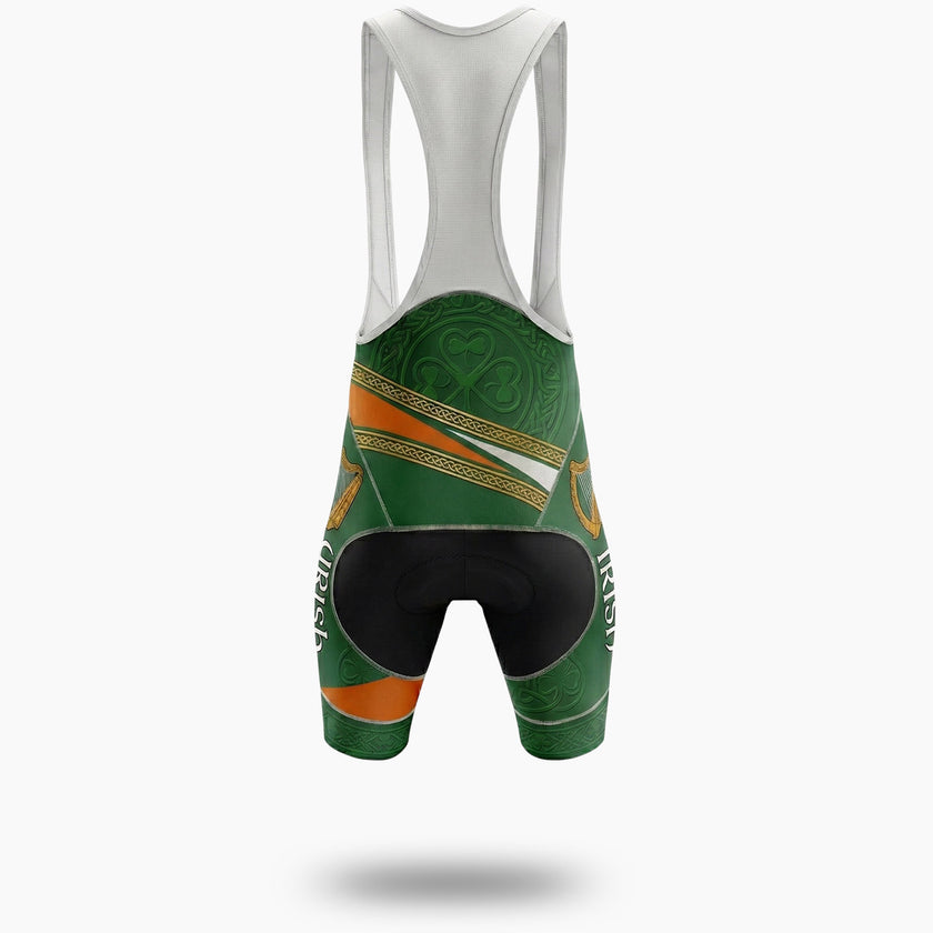 Irish Holiday, Irish Harp, Irish Cross Green Cycling Short Sleeve Jersey Set - Bib Shorts-White