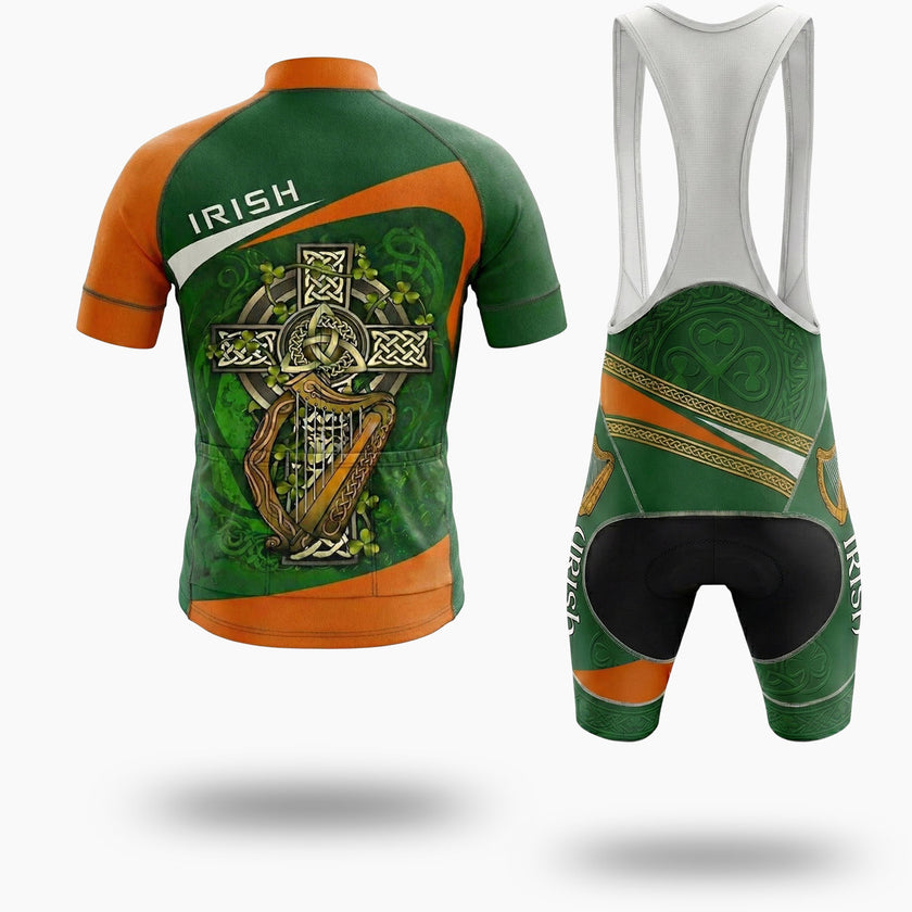 Irish Holiday, Irish Harp, Irish Cross Green Cycling Short Sleeve Jersey Set - Short Sleeve Cycling Jersey Kit-White