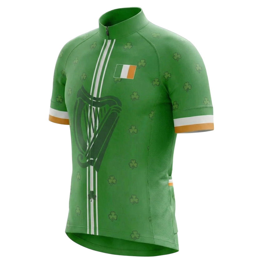 Irish Holiday The Celtic Harp Cycling Short Sleeve Jersey, Green Cycling Full Kit - Short Sleeve Cycling Jersey-White
