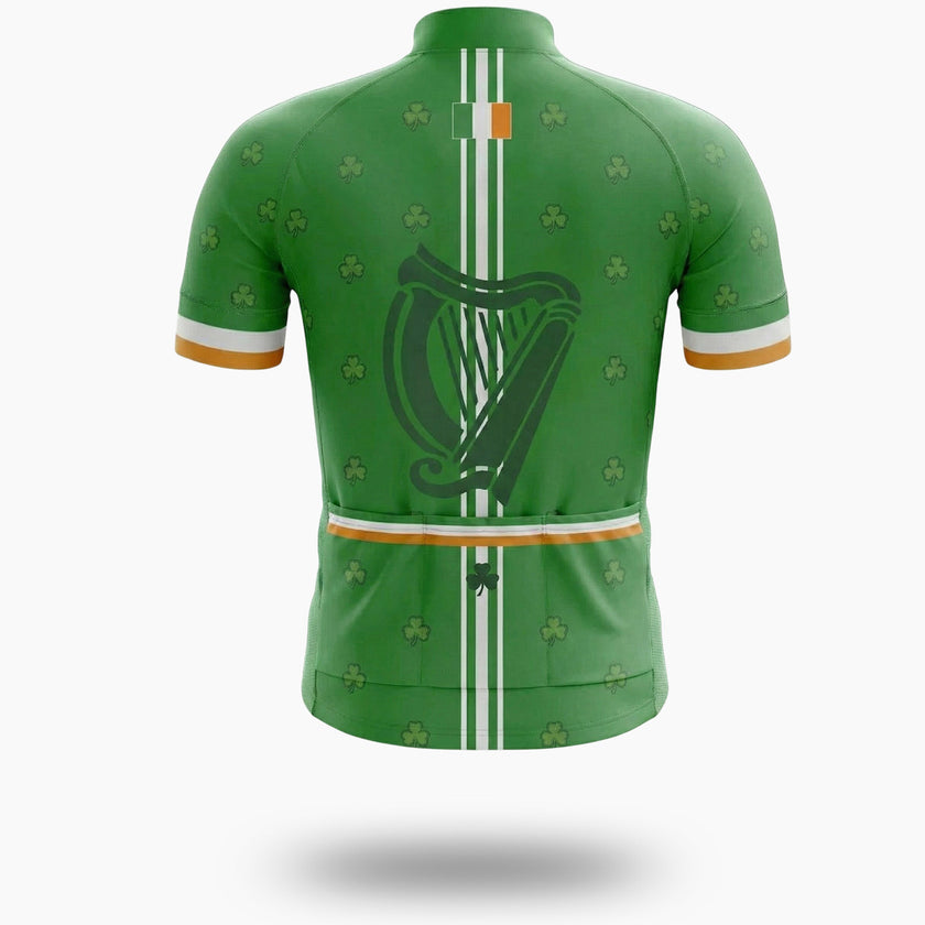 Irish Holiday The Celtic Harp Cycling Short Sleeve Jersey, Green Cycling Full Kit - Short Sleeve Cycling Jersey-White