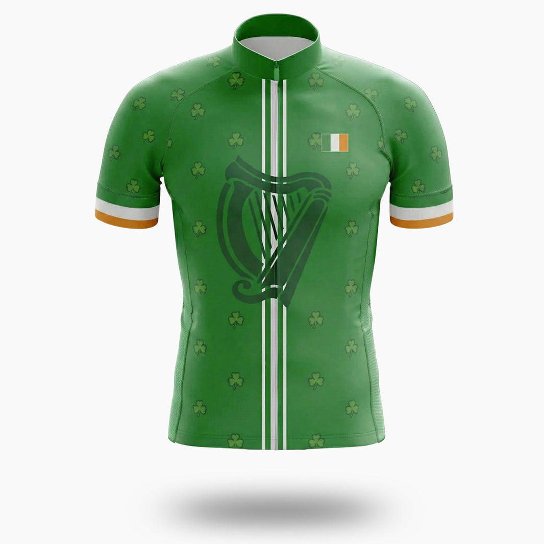 Irish Holiday The Celtic Harp Cycling Short Sleeve Jersey, Green Cycling Full Kit - Short Sleeve Cycling Jersey-White