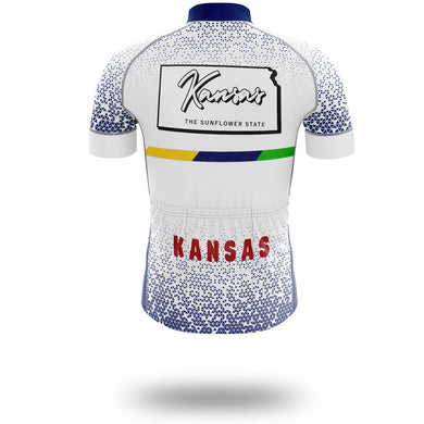 Kansas Cycling Jersey, The Sunflower State Kansas Map Cycling Jersey Set - Short Sleeve Cycling Jersey-White