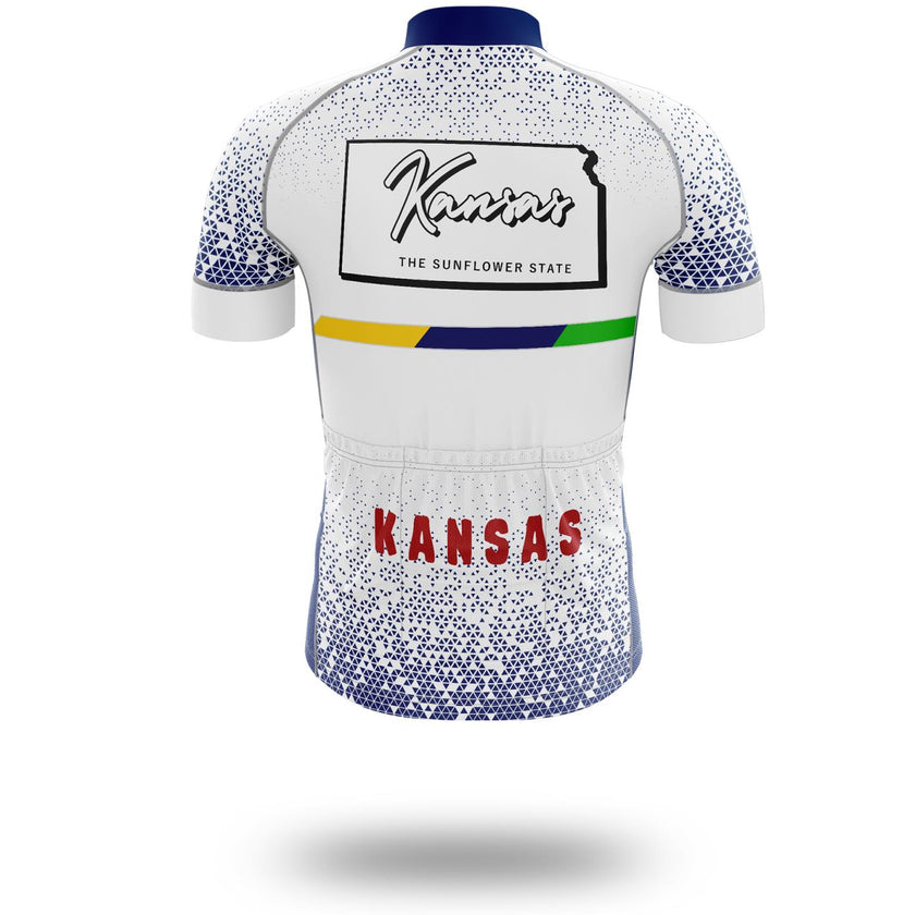 Kansas Cycling Jersey, The Sunflower State Kansas Map Cycling Jersey Set - Short Sleeve Cycling Jersey-White