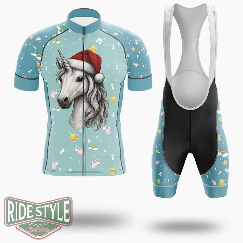 Magical Unicorn Santa Cycling Jersey Kit, Bicycle Clothing - Short Sleeve Cycling Jersey Kit-White