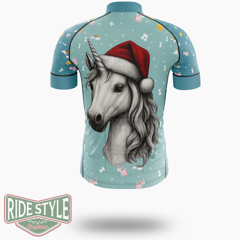 Magical Unicorn Santa Cycling Jersey Kit, Bicycle Clothing - Short Sleeve Cycling Jersey-White