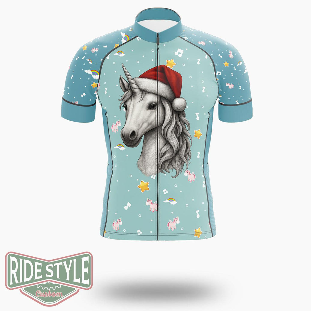 Magical Unicorn Santa Cycling Jersey Kit, Bicycle Clothing - Short Sleeve Cycling Jersey-White
