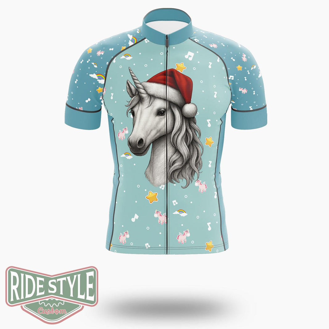 Magical Unicorn Santa Cycling Jersey Kit, Bicycle Clothing - Short Sleeve Cycling Jersey-White