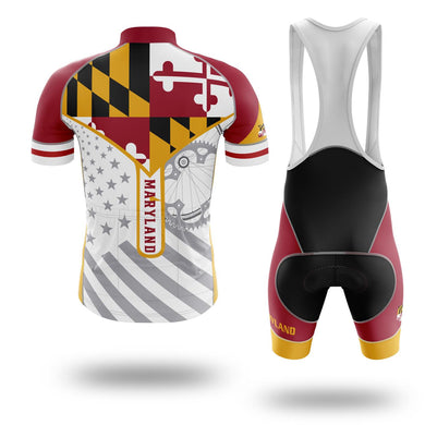 Maryland Cycling Jersey Personalized Name, Maryland Flag Cycling Set - Short Sleeve Cycling Jersey Kit-White