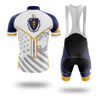 Massachusetts Cycling Jersey, Custom Name Massachusetts State Flag Cycling Set - Short Sleeve Cycling Jersey Kit-White