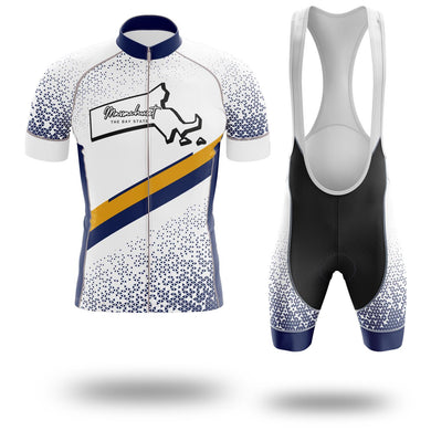 Massachusetts Cycling Jersey, Performance Massachusetts Map Cycling Jersey and Bib Short - Short Sleeve Cycling Jersey Kit-White