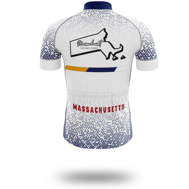 Massachusetts Cycling Jersey, Performance Massachusetts Map Cycling Jersey and Bib Short - Short Sleeve Cycling Jersey-White
