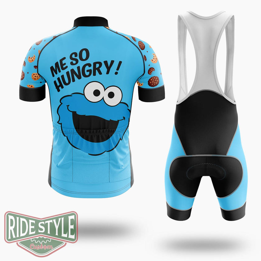 Me So Hungry Meme Cookie Monster Cycling Jersey Kit, Bicycle Clothing - Short Sleeve Cycling Jersey Kit-White