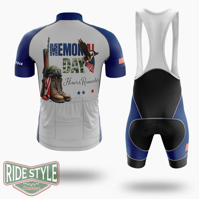 Memorial Day Honor And Remember File, 4th Of July Cycling Jersey Kit - Short Sleeve Cycling Jersey Kit-White