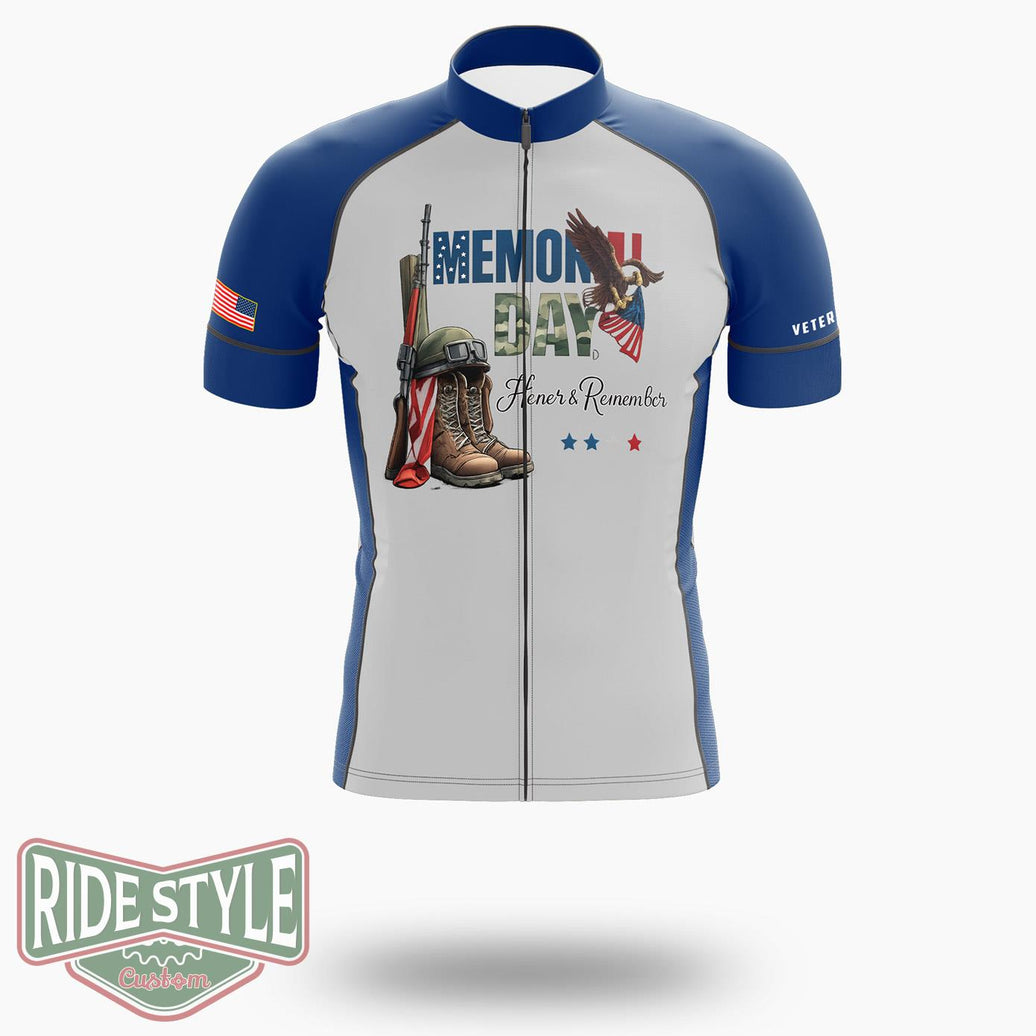 Memorial Day Honor And Remember File, 4th Of July Cycling Jersey Kit - Short Sleeve Cycling Jersey-White