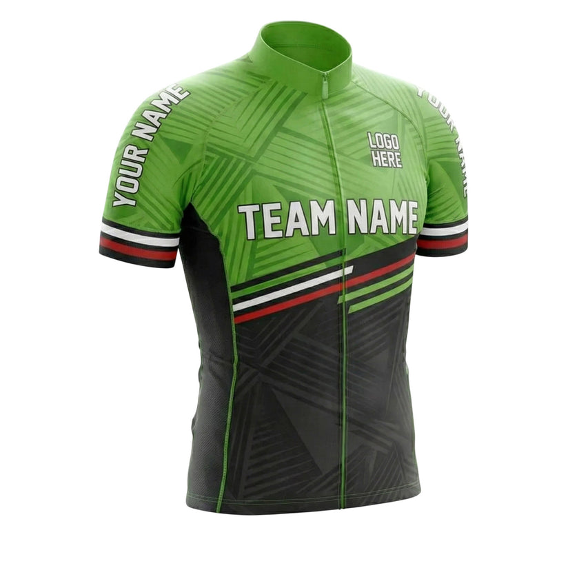 Men Cycling Jersey Green Color, Bike Jersey Custom Team Name, Custom Name, Bike Jersey - Short Sleeve Cycling Jersey-White