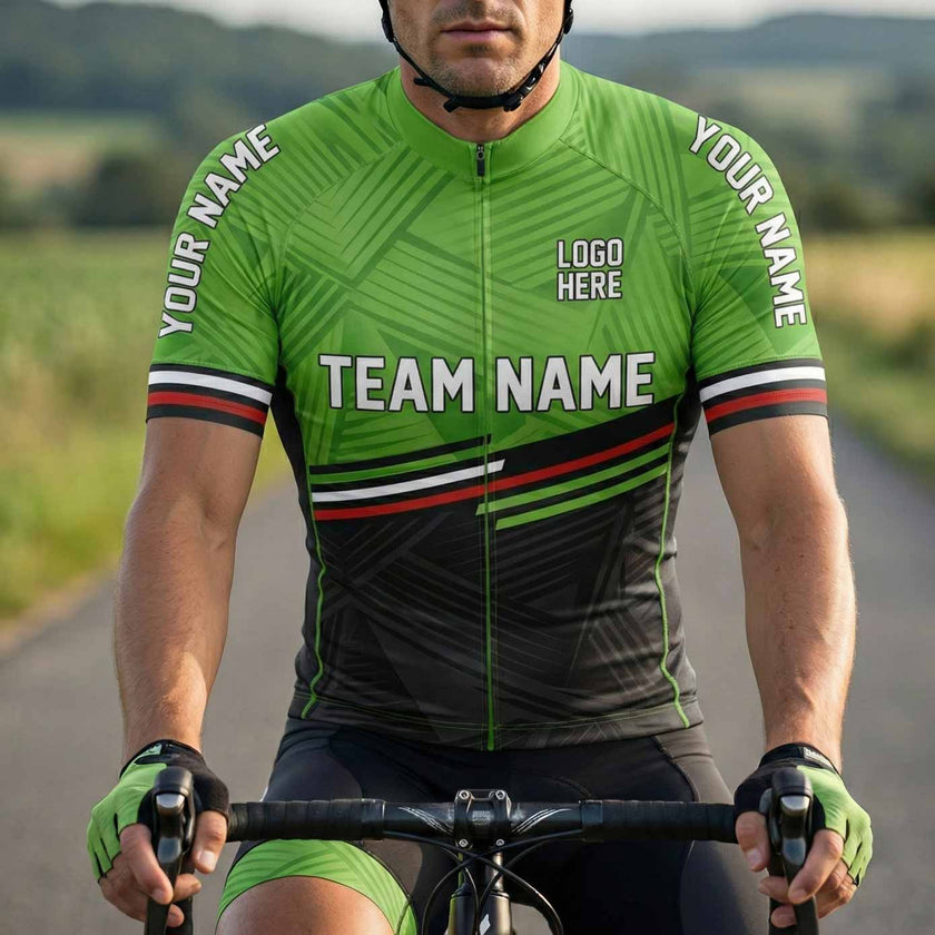Men Cycling Jersey Green Color, Bike Jersey Custom Team Name, Custom Name, Bike Jersey - Short Sleeve Cycling Jersey-White