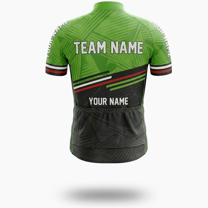 Men Cycling Jersey Green Color, Bike Jersey Custom Team Name, Custom Name, Bike Jersey - Short Sleeve Cycling Jersey-White