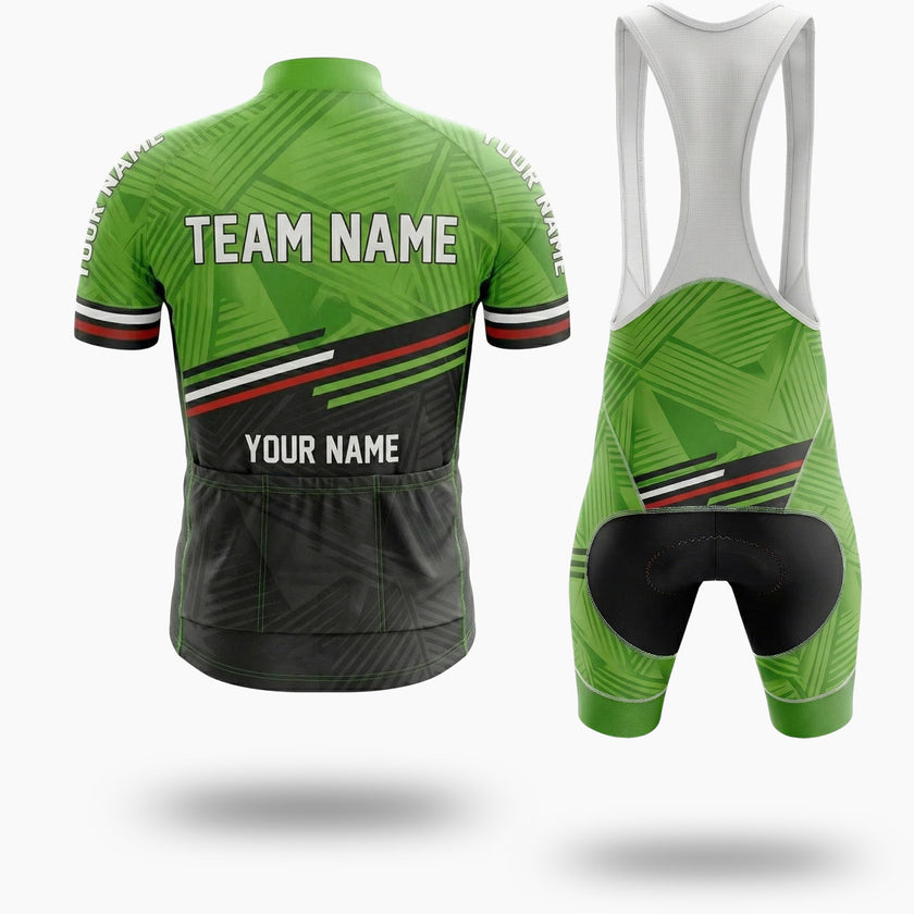 Men Cycling Jersey Green Color, Bike Jersey Custom Team Name, Custom Name, Bike Jersey - Short Sleeve Cycling Jersey Kit-White