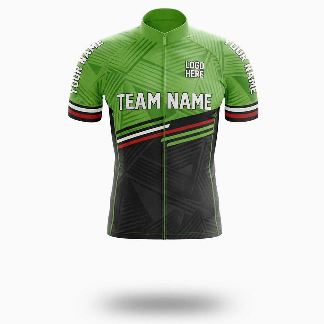Men Cycling Jersey Green Color, Bike Jersey Custom Team Name, Custom Name, Bike Jersey - Short Sleeve Cycling Jersey-White